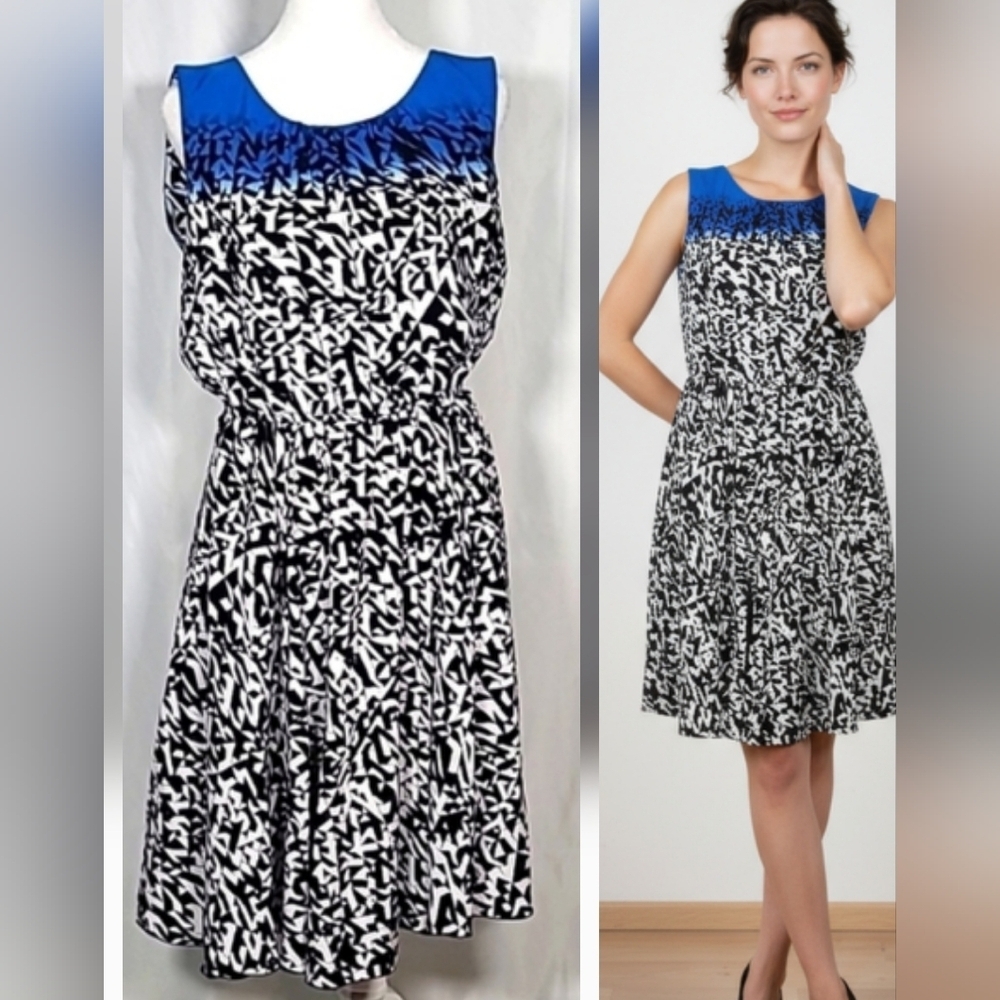 Alfani royal blue fade white and black abstract belted dress size 6P